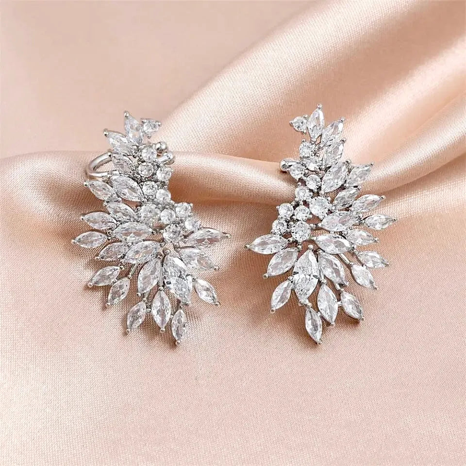 Wedding Jewelry - Cubic Zirconia Bridal Climber Earrings - Available in Silver, Rose Gold and Yellow Gold