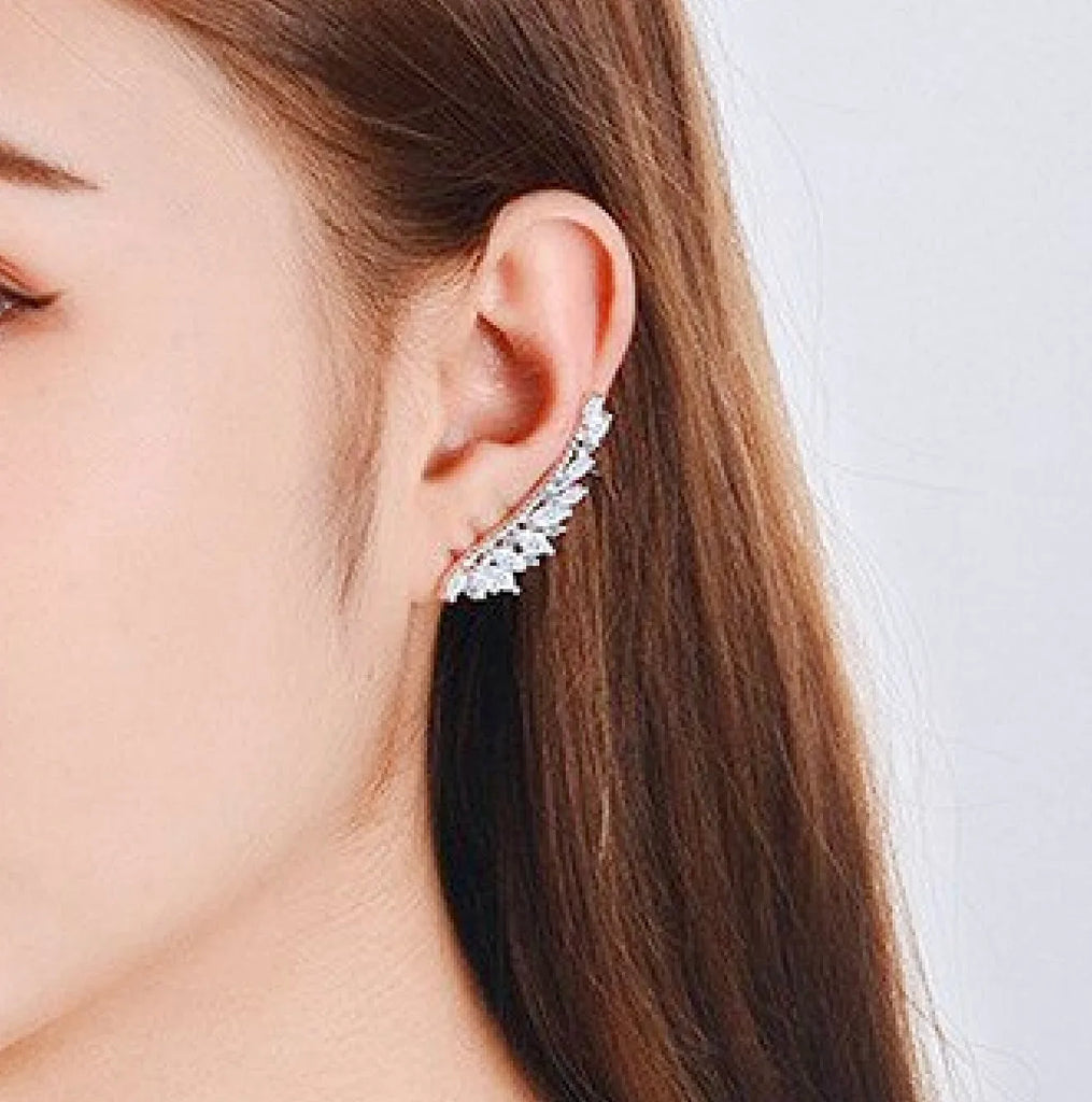 Wedding Jewelry - Silver Cubic Zirconia Bridal Climber Earrings