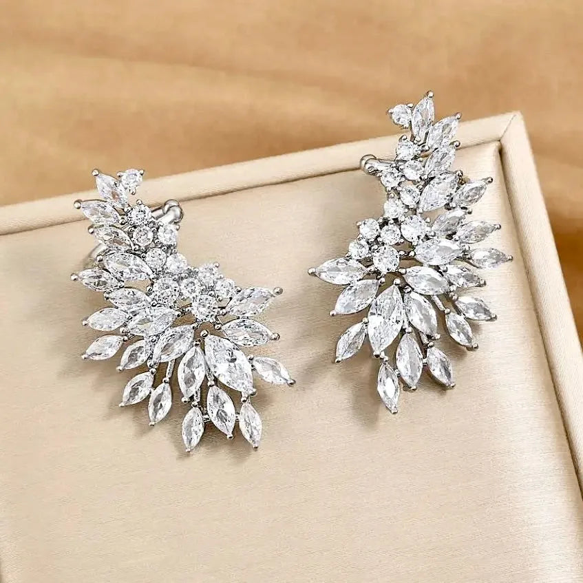 Wedding Jewelry - Cubic Zirconia Bridal Climber Earrings - Available in Silver, Rose Gold and Yellow Gold