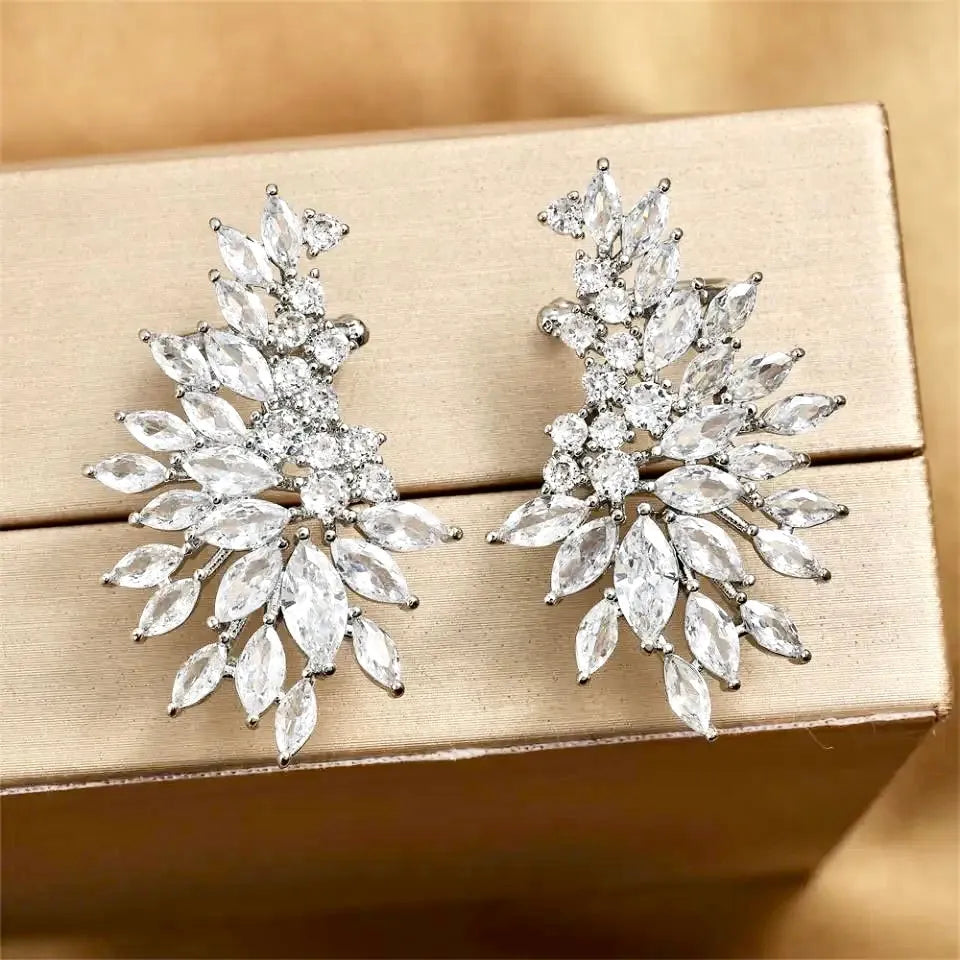 Wedding Jewelry - Cubic Zirconia Bridal Climber Earrings - Available in Silver, Rose Gold and Yellow Gold