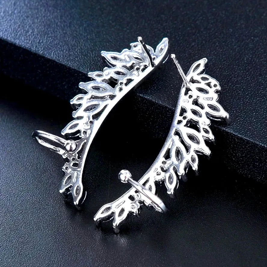 Wedding Jewelry - Silver Cubic Zirconia Bridal Climber Earrings