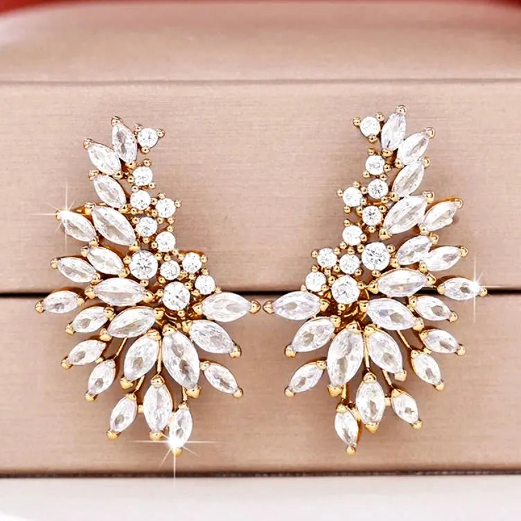 Wedding Jewelry - Cubic Zirconia Bridal Climber Earrings - Available in Silver, Rose Gold and Yellow Gold