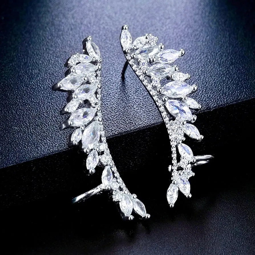 Wedding Jewelry - Silver Cubic Zirconia Bridal Climber Earrings