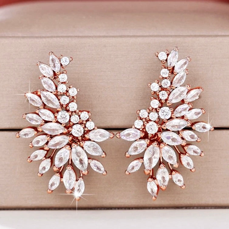 Wedding Jewelry - Cubic Zirconia Bridal Climber Earrings - Available in Silver, Rose Gold and Yellow Gold