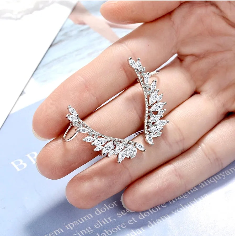 Wedding Jewelry - Silver Cubic Zirconia Bridal Climber Earrings