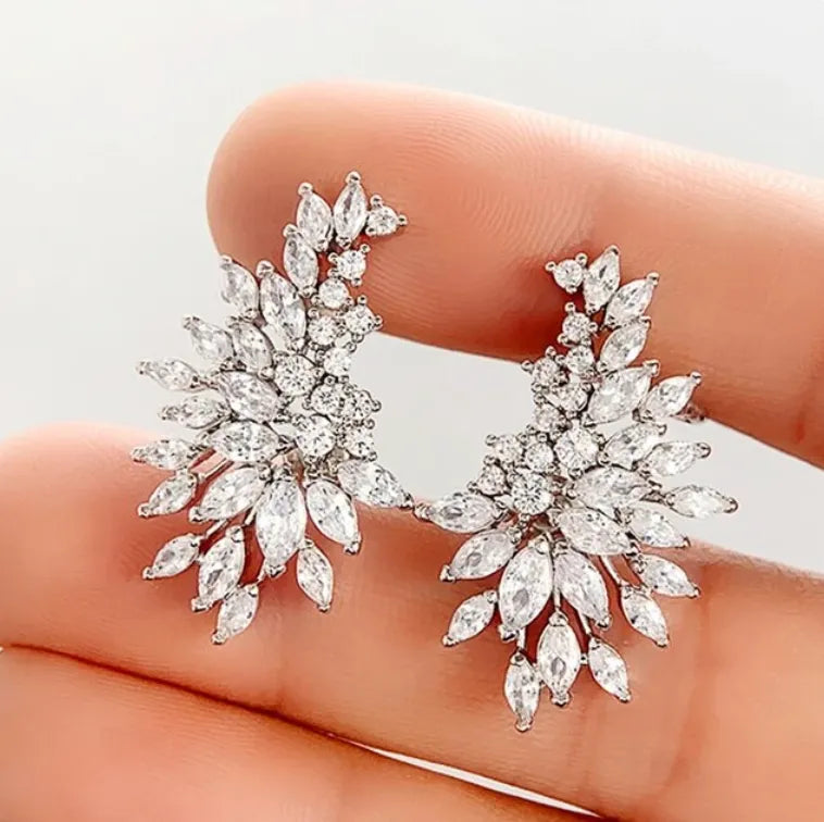 Wedding Jewelry - Cubic Zirconia Bridal Climber Earrings - Available in Silver, Rose Gold and Yellow Gold