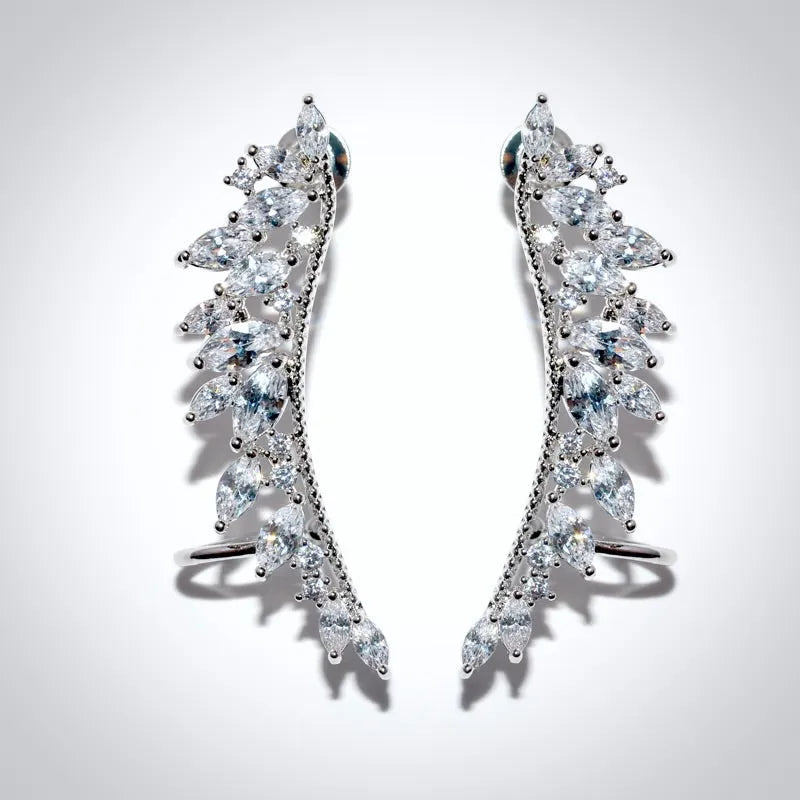 Wedding Jewelry - Silver Cubic Zirconia Bridal Climber Earrings