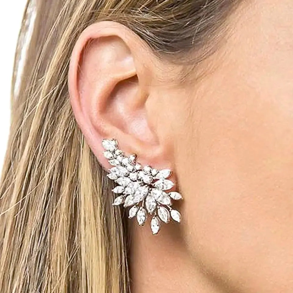 Wedding Jewelry - Cubic Zirconia Bridal Climber Earrings - Available in Silver, Rose Gold and Yellow Gold