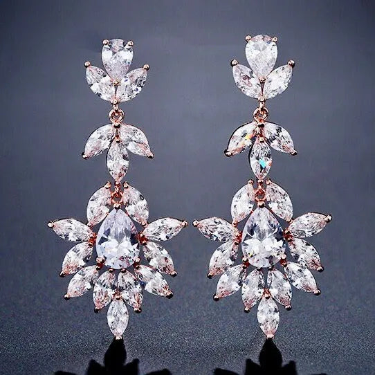 Wedding Jewelry - Cubic Zirconia Bridal Earrings - Available in Silver and Rose Gold