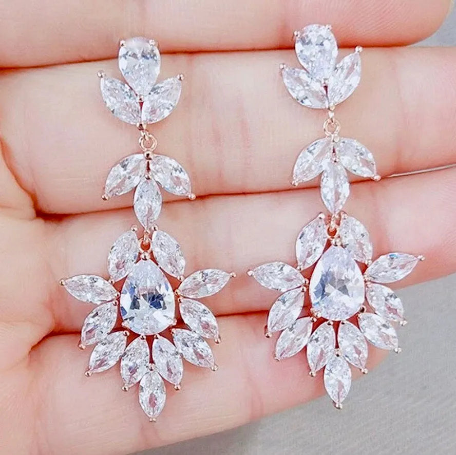 Wedding Jewelry - Cubic Zirconia Bridal Earrings - Available in Silver and Rose Gold