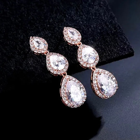 Wedding Jewelry - Cubic Zirconia Bridal Earrings - Available in Rose Gold and Silver