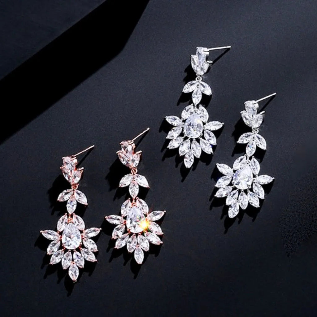 Wedding Jewelry - Cubic Zirconia Bridal Earrings - Available in Silver and Rose Gold