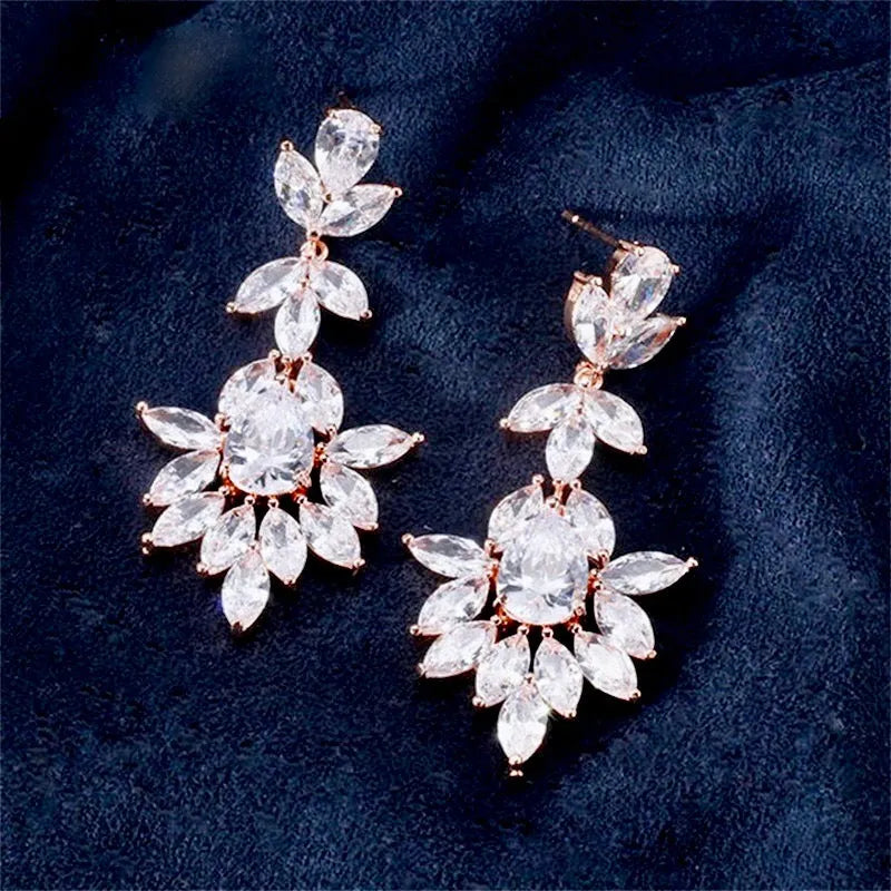 Wedding Jewelry - Cubic Zirconia Bridal Earrings - Available in Silver and Rose Gold