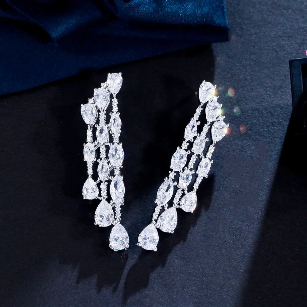 Wedding Jewelry - Silver Cubic Zirconia Bridal Earrings