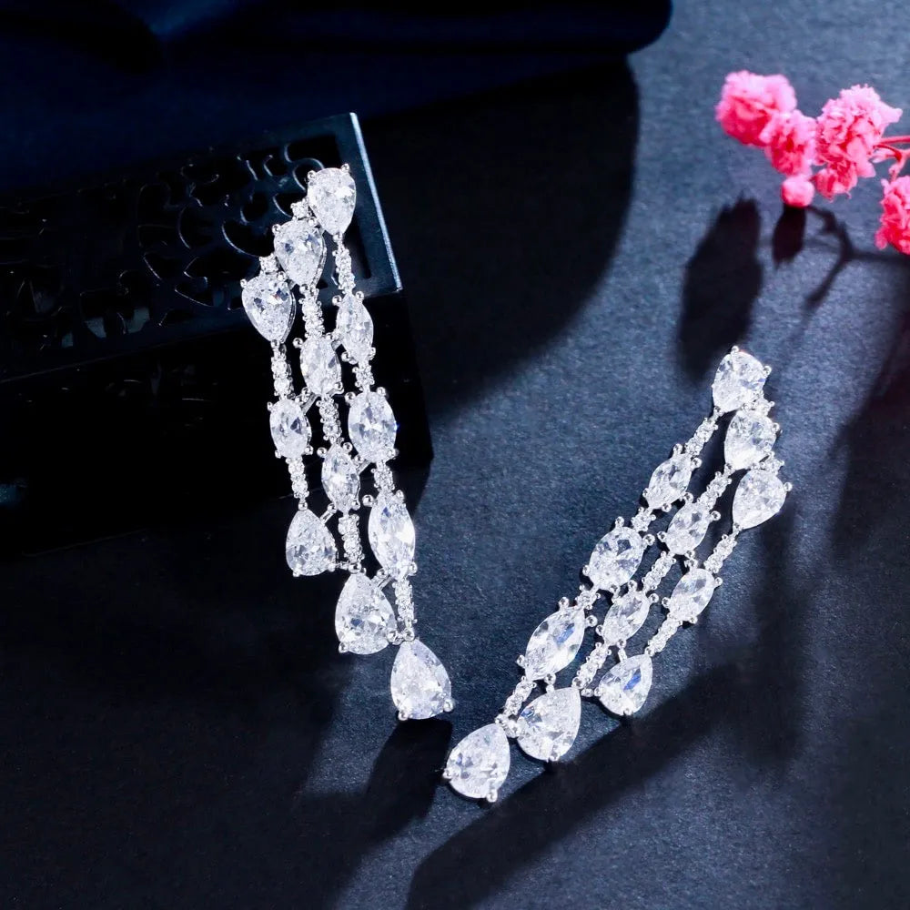 Wedding Jewelry - Silver Cubic Zirconia Bridal Earrings