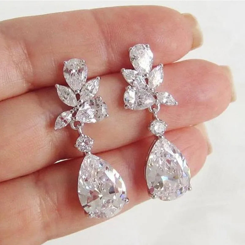 Wedding Jewelry - Cubic Zirconia Bridal Earrings - Available in Silver, Rose Gold and Yellow Gold