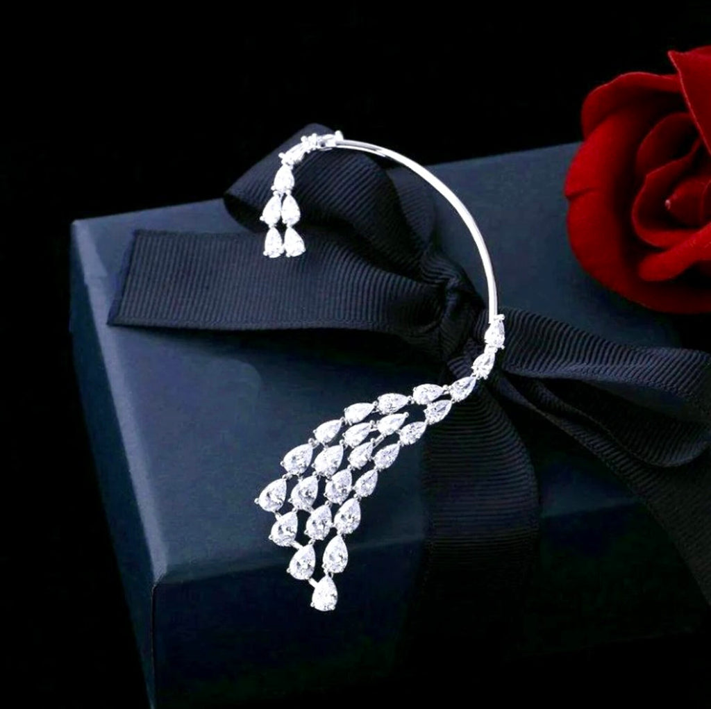 Wedding Jewelry - Silver CZ Bridal Ear Cuff Earrings