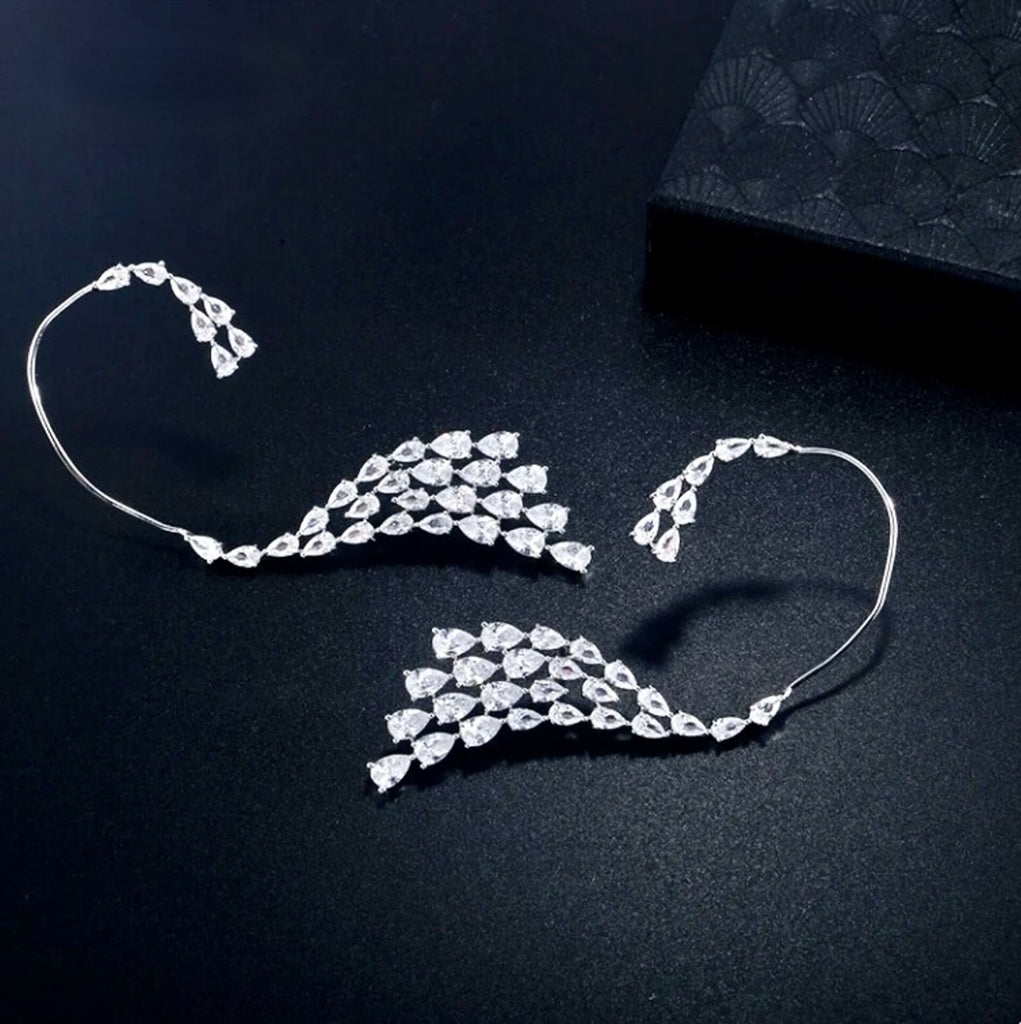Wedding Jewelry - Silver CZ Bridal Ear Cuff Earrings