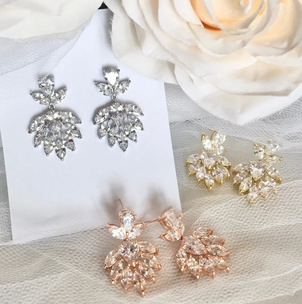 Wedding Jewelry - Cubic Zirconia Bridal Earrings - Available in Silver, Rose Gold and Yellow Gold 