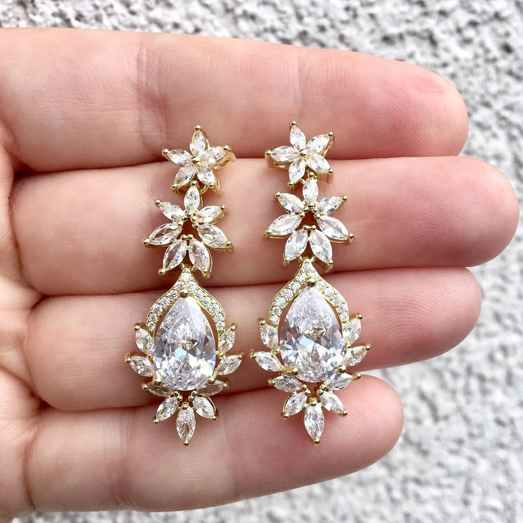 Wedding Jewelry - Cubic Zirconia Bridal Earrings - Available in Rose Gold, Silver and Yellow Gold