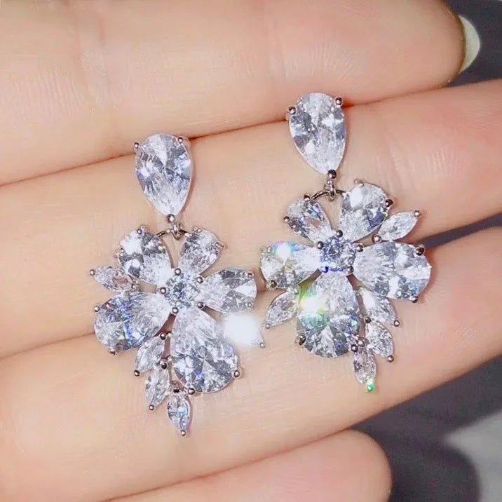 Wedding Jewelry - Silver Cubic Zirconia Bridal Earrings