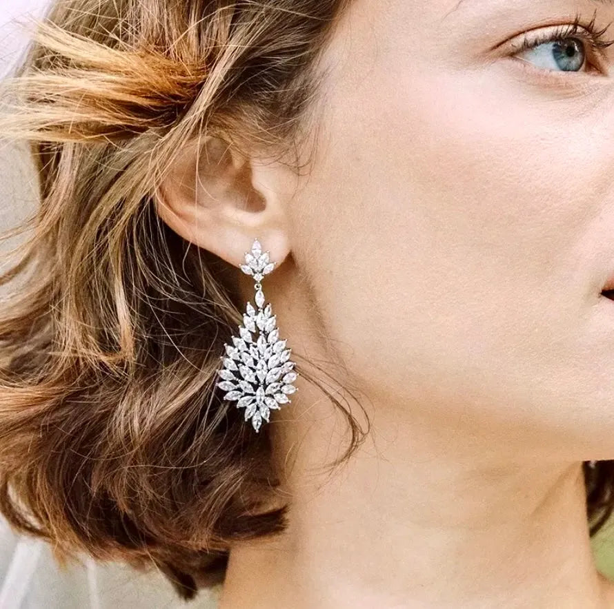 Wedding Jewelry - Cubic Zirconia Bridal Earrings - Available in Silver and Gold