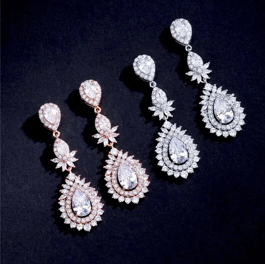 Wedding Jewelry - Cubic Zirconia Bridal Earrings - Available in Rose Gold and Silver