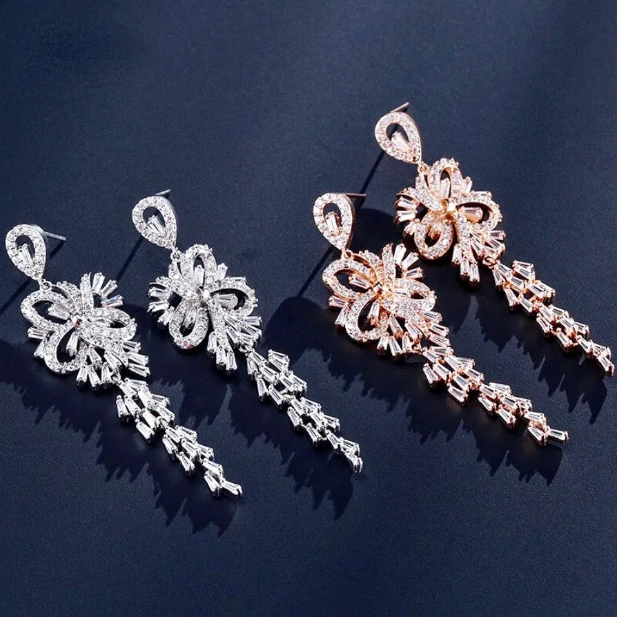 Wedding Jewelry  - Silver Cubic Zirconia Bridal Earrings