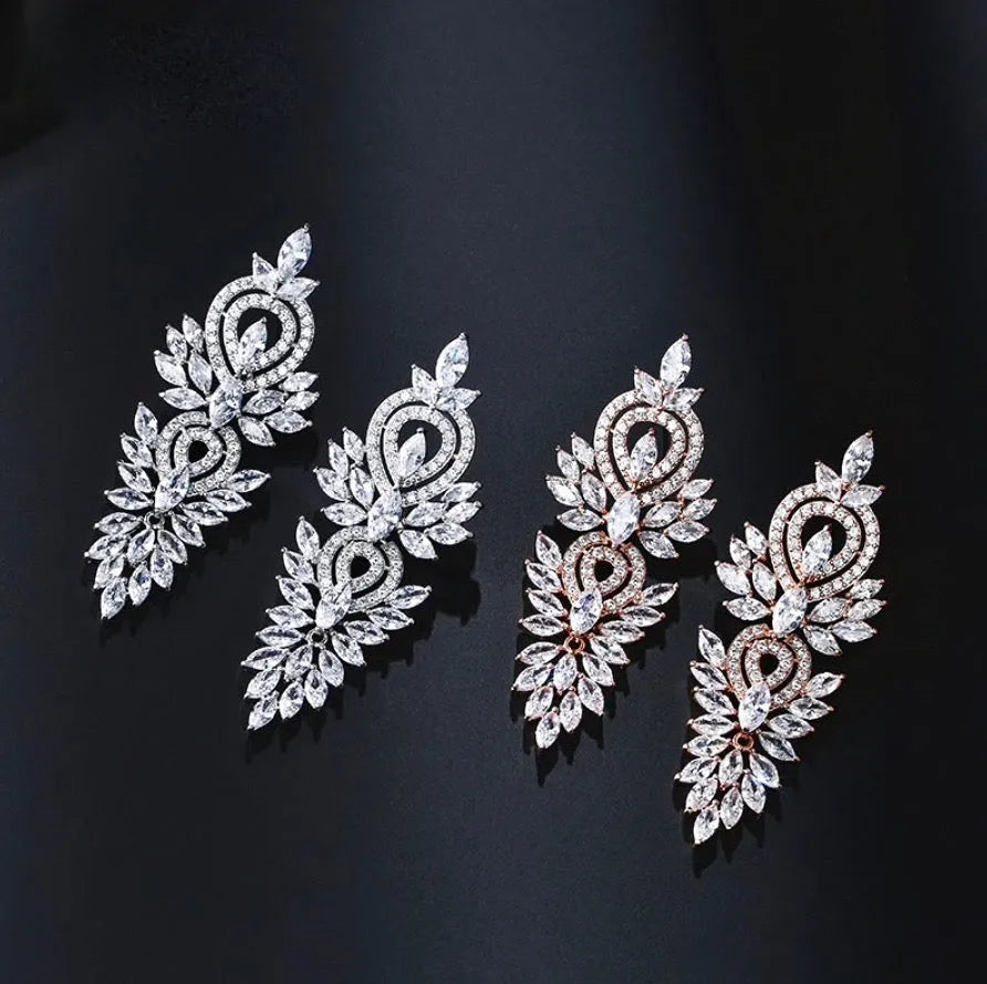 Wedding Jewelry - Cubic Zirconia Bridal Earrings - Available in Silver, Rose Gold and Yellow Gold