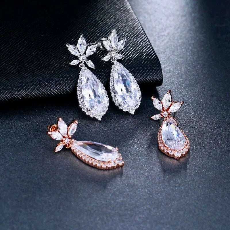 Wedding Jewelry - Cubic Zirconia Bridal Earrings - Available in Rose Gold and Silver