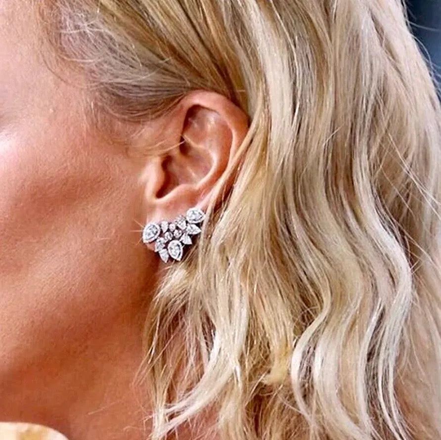 Wedding Jewelry - CZ Bridal Climber Earrings - Available in Silver, Rose Gold and Yellow Gold