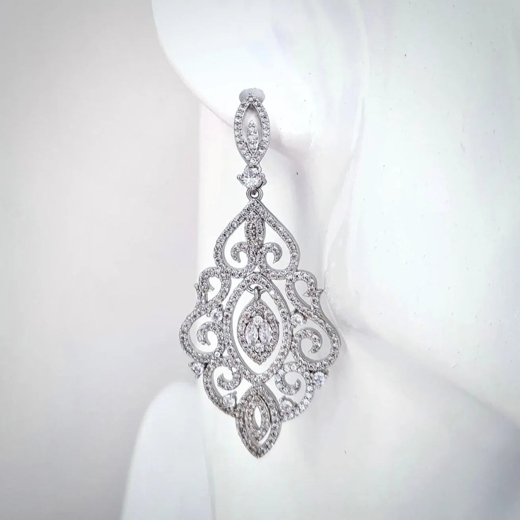 Wedding Jewelry - Cubic Zirconia Bridal Drop Earrings - Available in Silver and Rose Gold