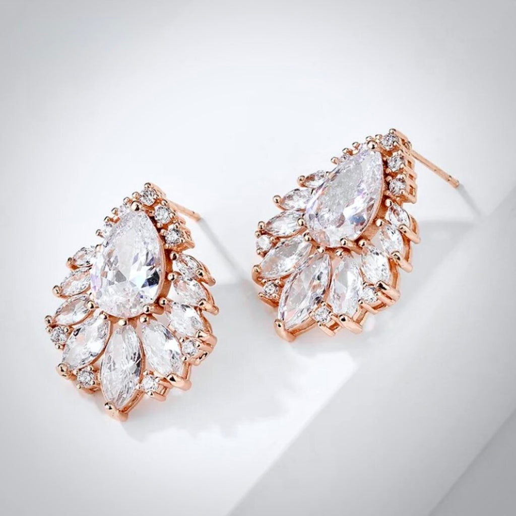 Wedding Jewelry - Cubic Zirconia Bridal Earrings - Available in Silver, Rose Gold and Yellow Gold 