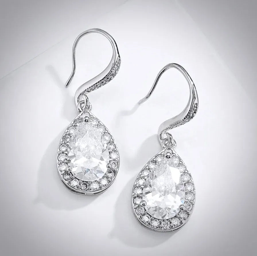Wedding Jewelry - Cubic Zirconia Bridal Earrings - Available in Silver, Rose Gold and Yellow Gold