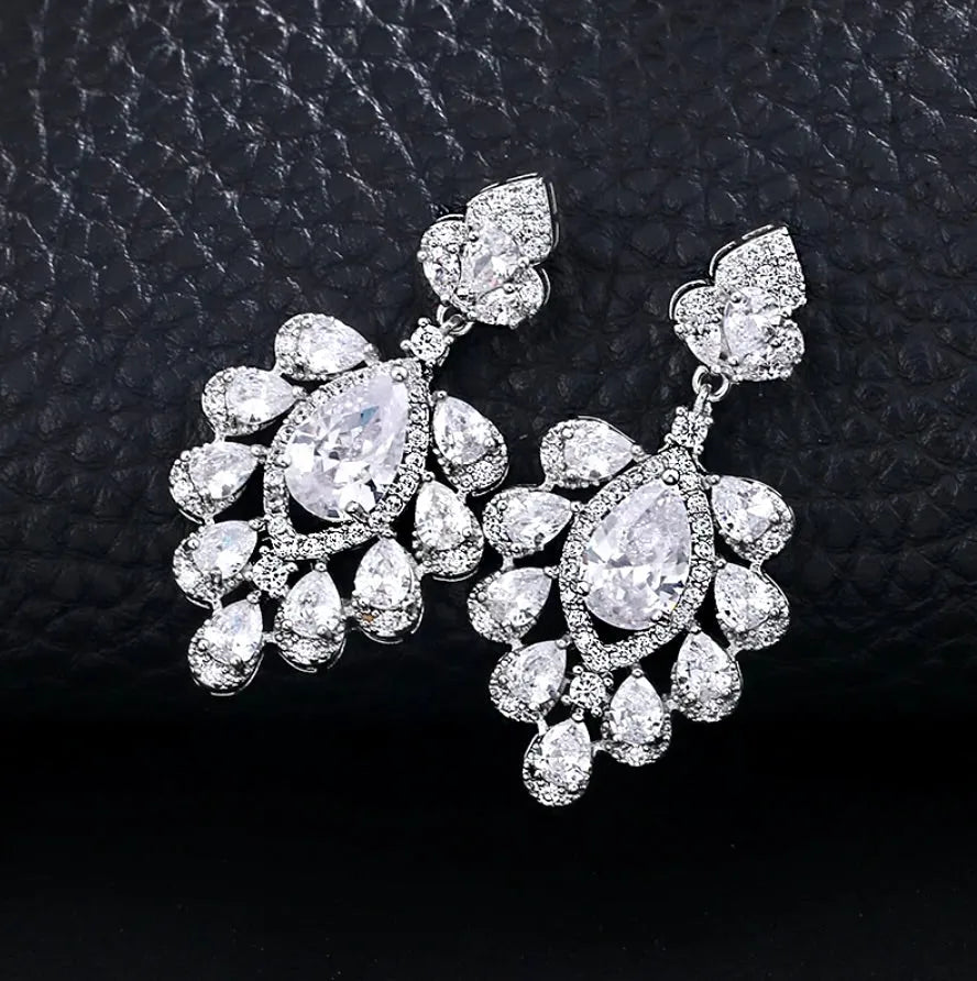 Wedding Jewelry - Silver Cubic Zirconia Bridal Earrings