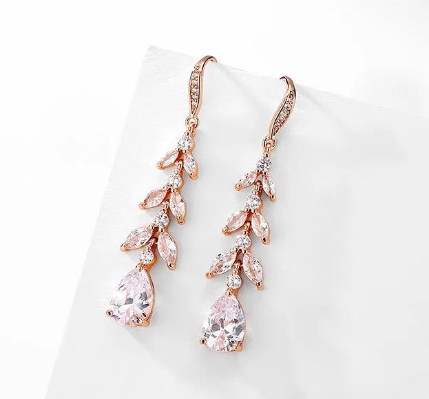 Wedding Jewelry - Cubic Zirconia Bridal Drop Earrings - Available in Rose Gold and Silver