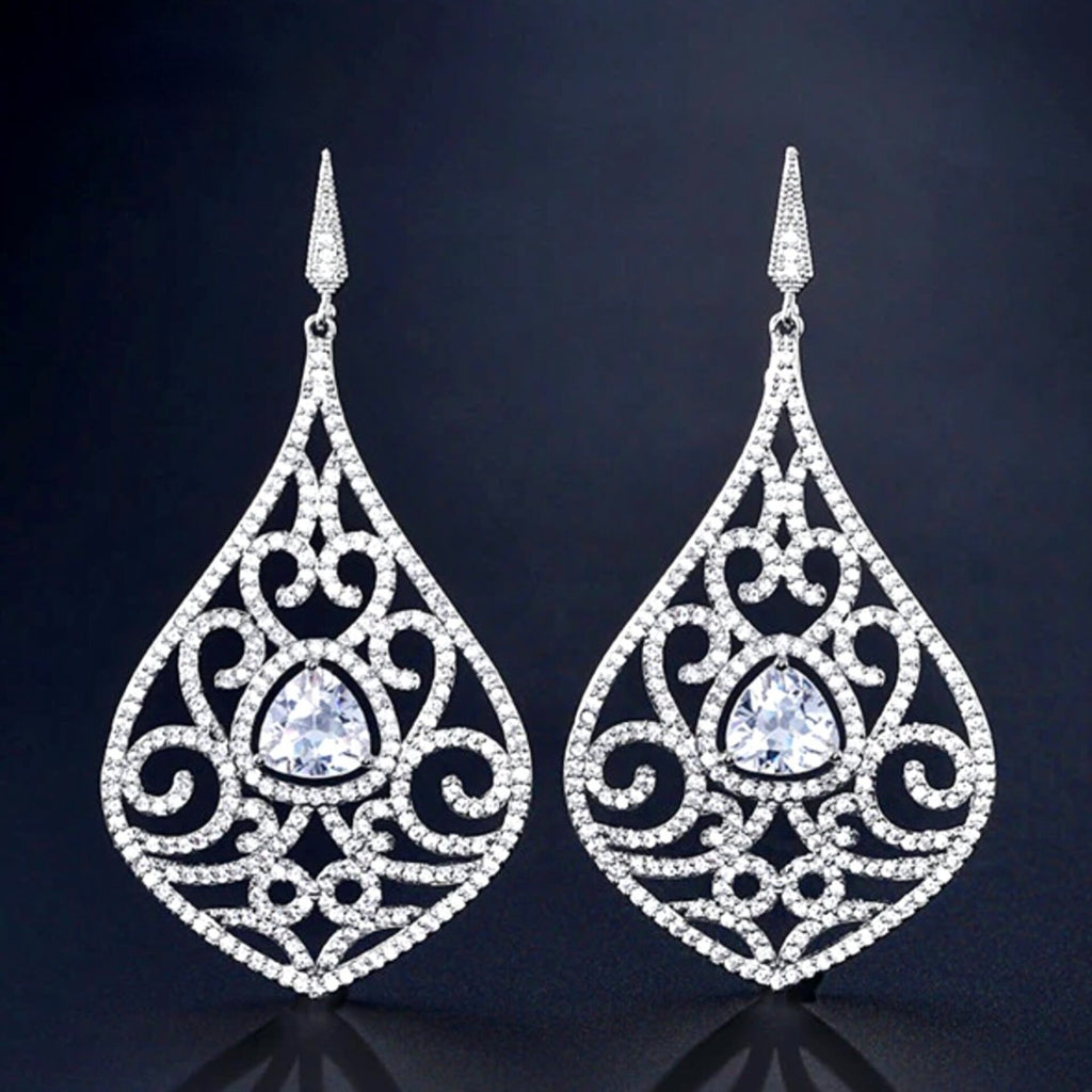 Wedding Jewelry - Cubic Zirconia Bridal Earrings - Available in Silver and Rose Gold