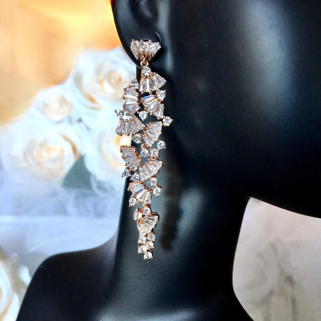 Wedding Jewelry - Cubic Zirconia Bridal Earrings - Available in Silver, Rose Gold and Yellow Gold