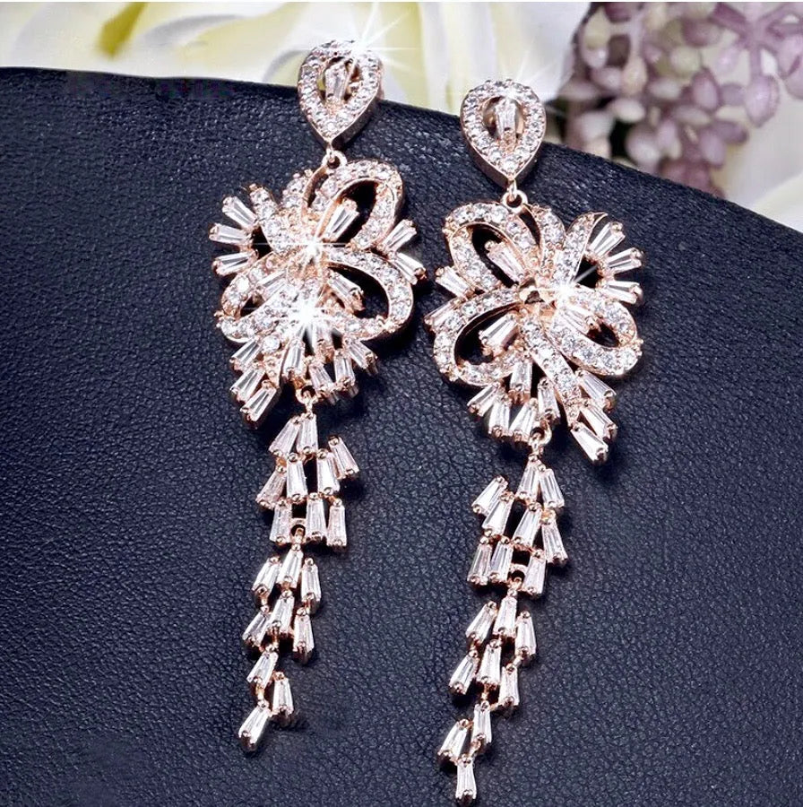 Wedding Jewelry  - Silver Cubic Zirconia Bridal Earrings