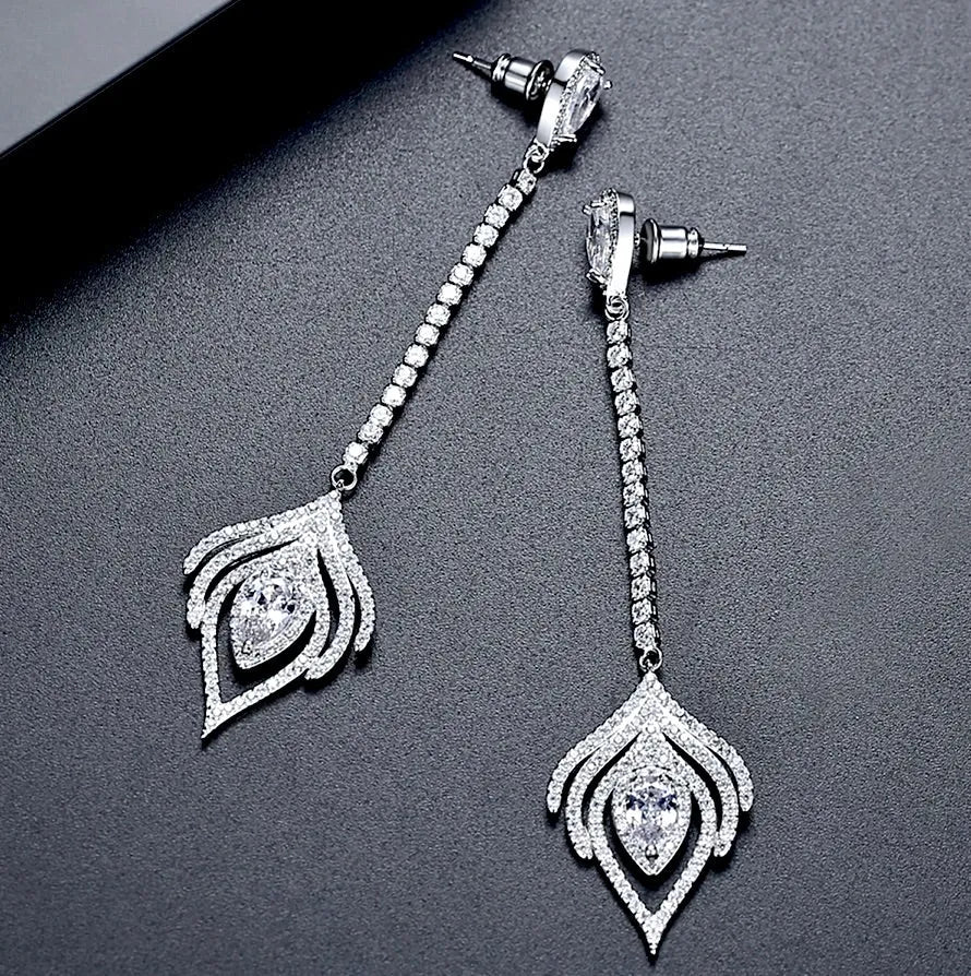 Wedding Jewelry - Silver Cubic Zirconia Bridal Earrings