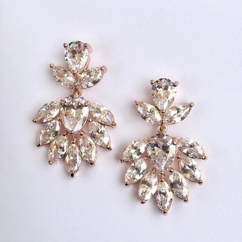 Wedding Jewelry - Cubic Zirconia Bridal Earrings - Available in Silver, Rose Gold and Yellow Gold 