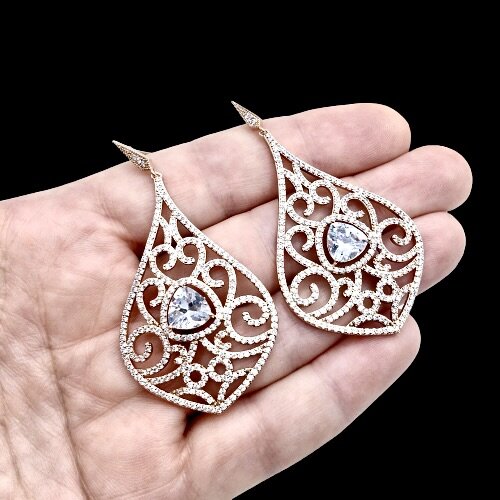 Wedding Jewelry - Cubic Zirconia Bridal Earrings - Available in Silver and Rose Gold