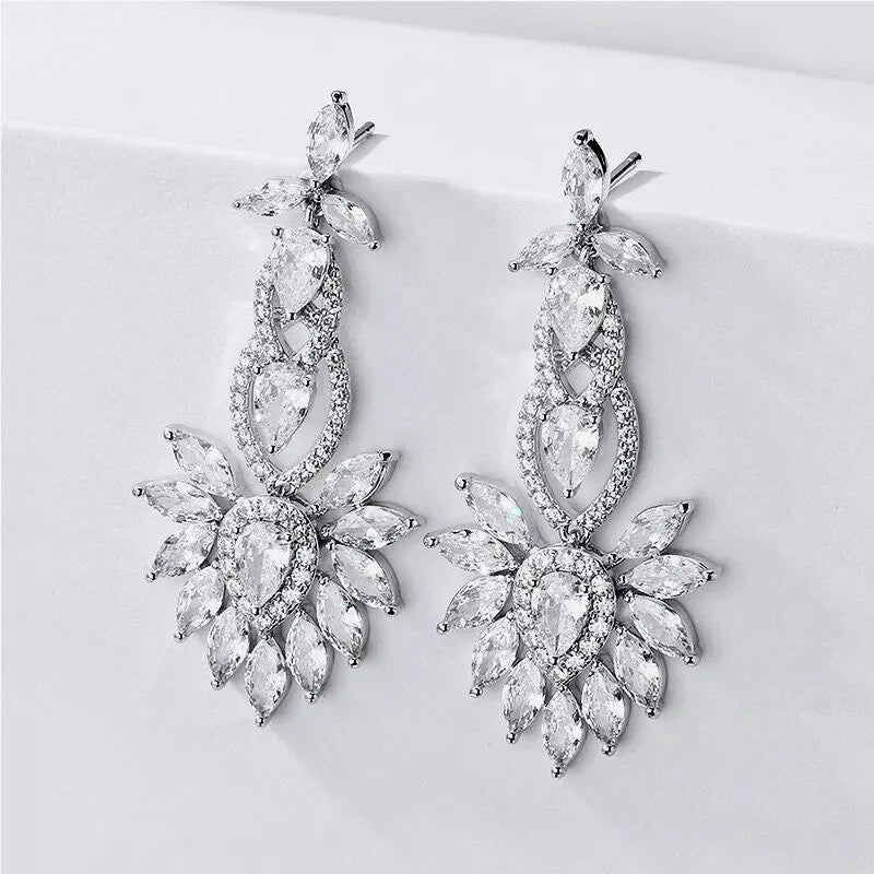 Wedding Jewelry - Silver Cubic Zirconia Bridal Earrings