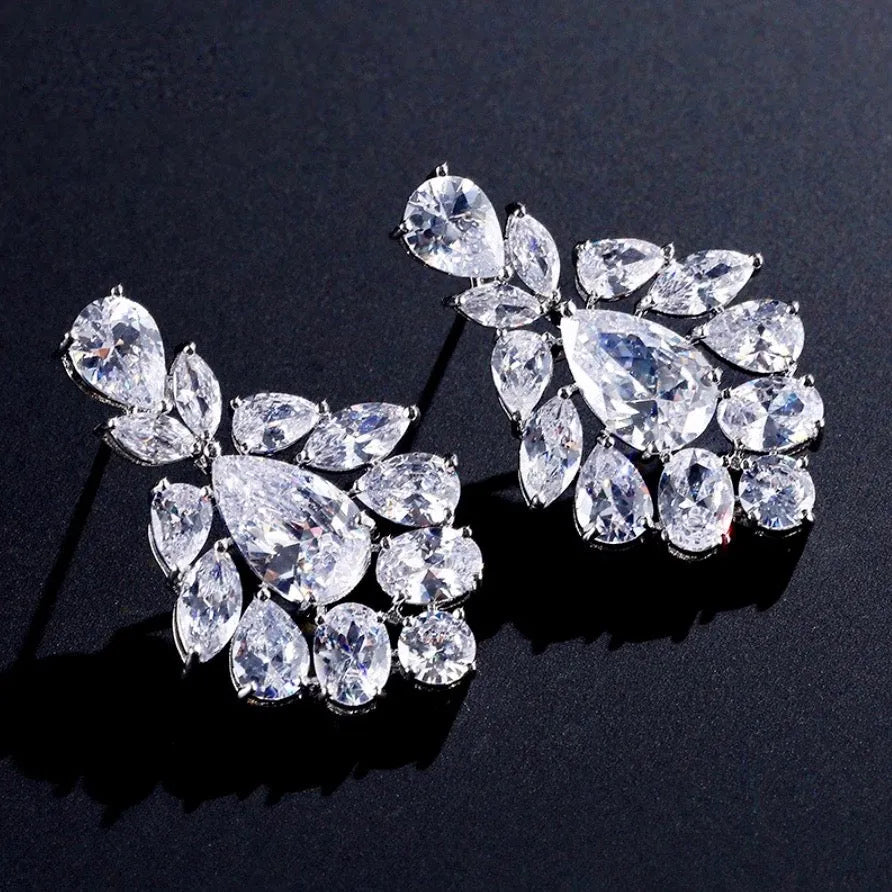 Wedding Jewelry - Silver Cubic Zirconia Bridal Earrings