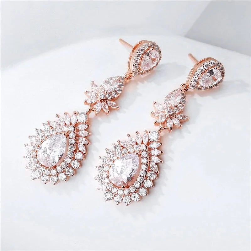 Wedding Jewelry - Cubic Zirconia Bridal Earrings - Available in Rose Gold and Silver