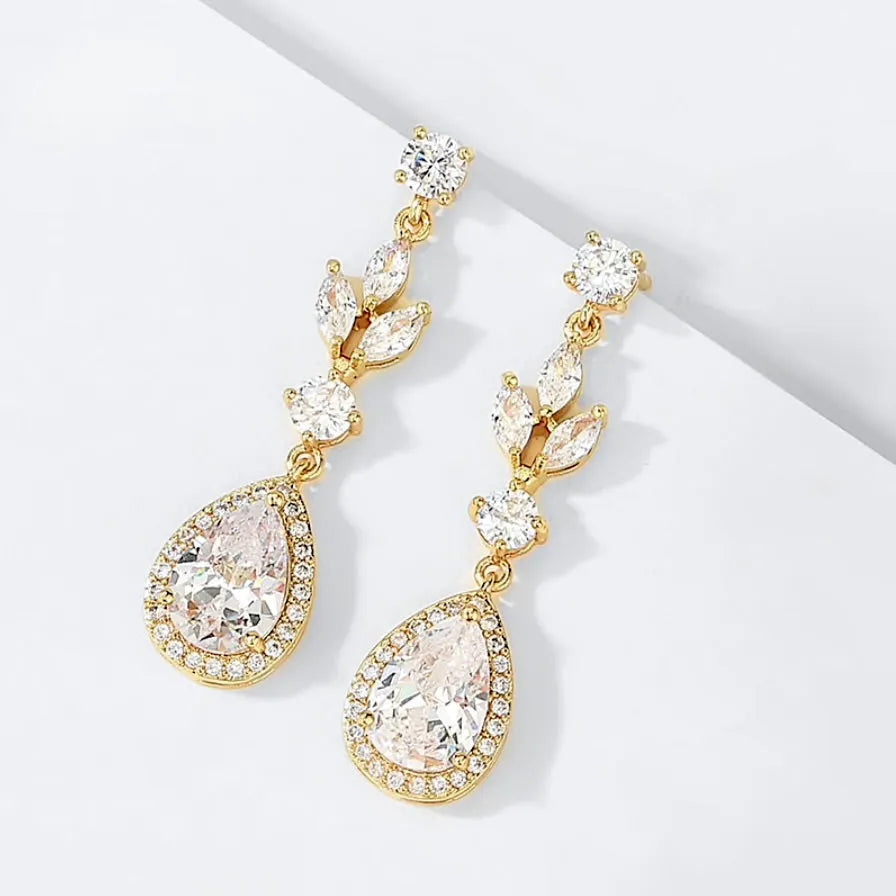 Wedding Jewelry - Cubic Zirconia Bridal Earrings - Available in Rose Gold, Silver and Yellow Gold