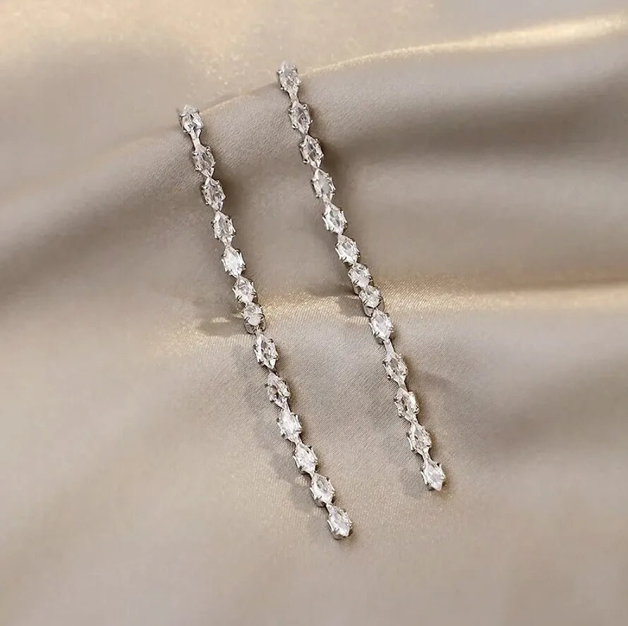 Wedding Jewelry - Long Cubic Zirconia Bridal Earrings