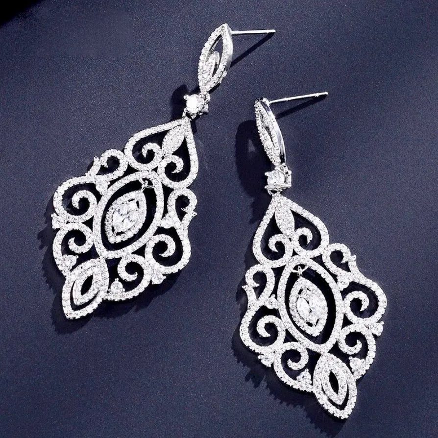 Wedding Jewelry - Cubic Zirconia Bridal Drop Earrings - Available in Silver and Rose Gold