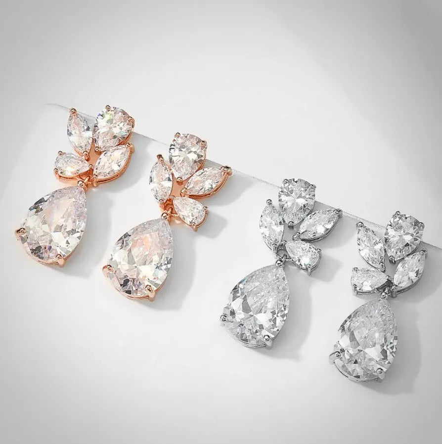 Wedding Jewelry - Cubic Zirconia Bridal Drop Earrings - Available in Rose Gold and Silver