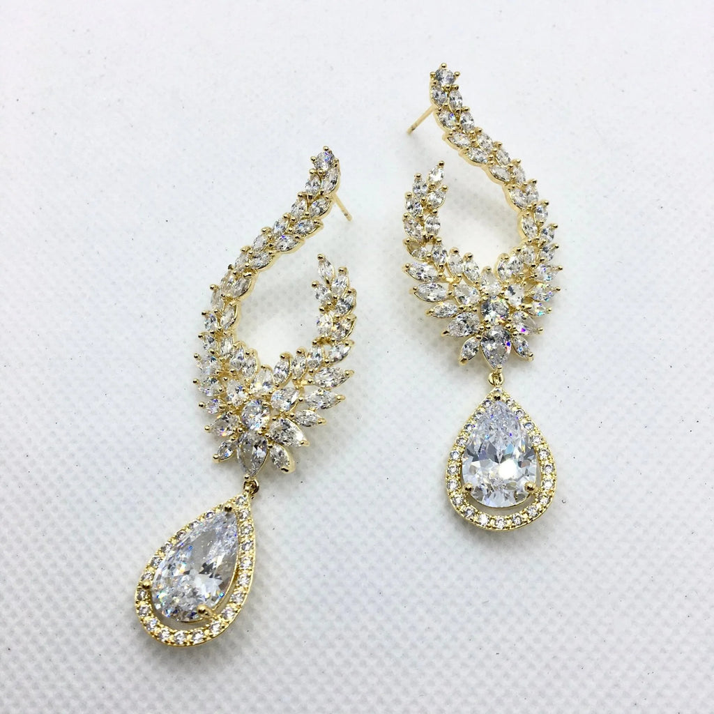 Wedding Jewelry - Cubic Zirconia Bridal Earrings - Available in Silver and Gold